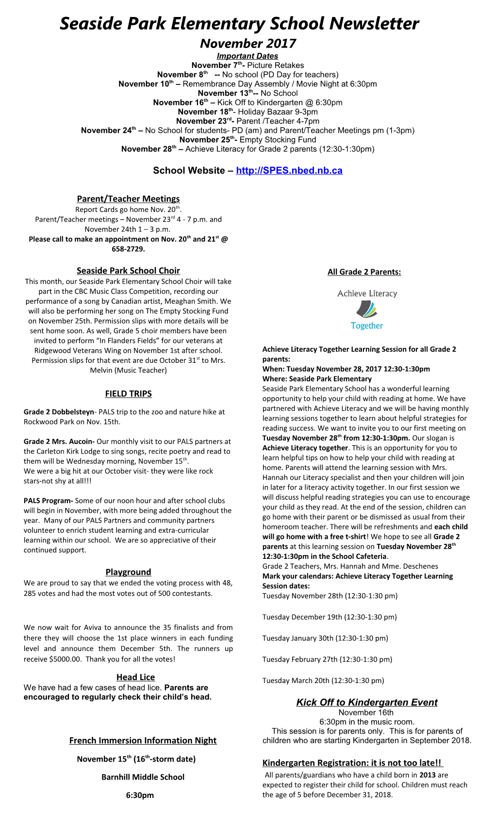 Seaside Park Elementary School Newsletter