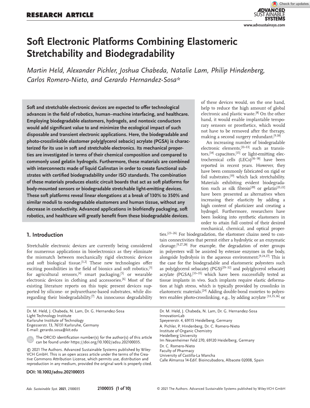 Soft Electronic Platforms Combining Elastomeric Stretchability and Biodegradability