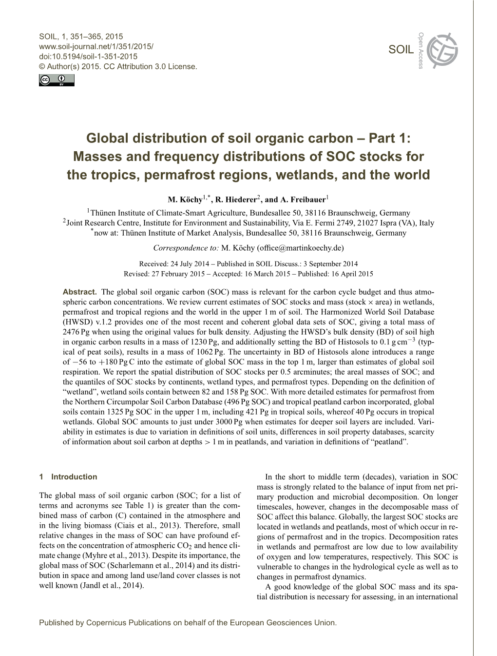 Global Distribution of Soil Organic Carbon (SOC)