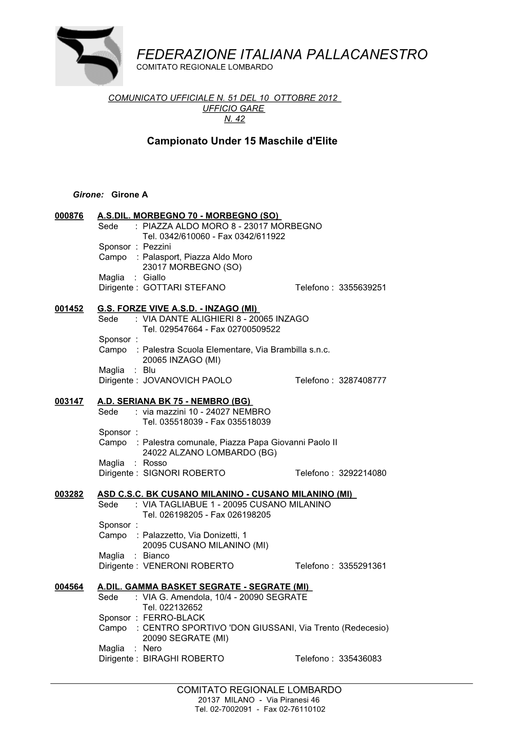 Federazione Italiana Pallacanestro Comitato Regionale Lombardo