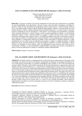 USO, CLASSIFICAÇÃO E DIVERSIDADE DE Solanum L. (SOLANACEAE)