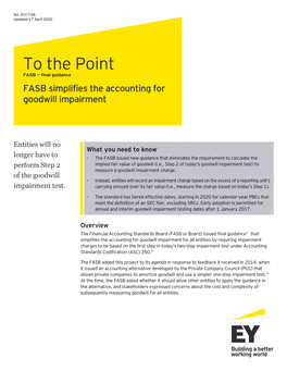 FASB Simplifies the Accounting for Goodwill Impairment