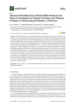 Vitamin D Fortification of Fluid Milk Products and Their Contribution To