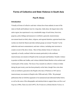 Forms of Collective and State Violence in South Asia