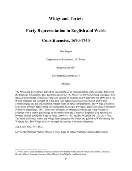 Whigs and Tories: Party Representation in English And