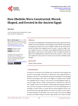 How Obelisks Were Constructed, Moved, Shaped, and Erected in the Ancient Egypt