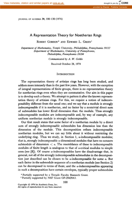A Representation Theory for Noetherian Rings