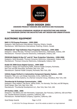 Good Design 2001 Awarded Product Designs and Graphics and Packaging