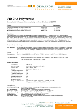 Pfu DNA Polymerase Deoxynucleoside-Triphosphate: DNA Deoxynucleotidyl-Transferase (DNA-Directed); EC 2.7.7.7
