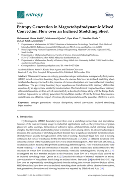 Entropy Generation in Magnetohydrodynamic Mixed Convection Flow Over an Inclined Stretching Sheet