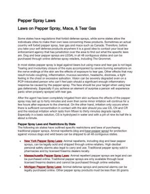 Pepper Spray Laws Laws on Pepper Spray, Mace, & Tear