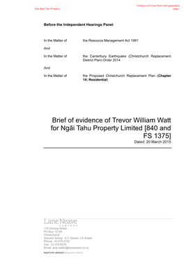 840 Ngai Tahu Property – Evidence of Trevor Watt