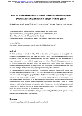 And Photobiont Associations in Crustose Lichens in the Mcmurdo Dry Valleys (Antarctica) Reveal High Differentiation Along an Elevational Gradient