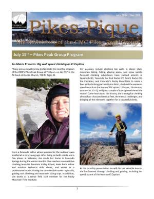July 15Th – Pikes Peak Group Program