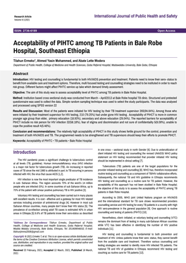Acceptability of PIHTC Among TB Patients in Bale Robe Hospital, Southeast Ethiopia