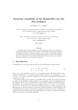Invariant Manifolds of the Bonhoeffer-Van Der Pol Oscillator