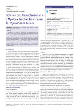 Isolation and Characterization of a Myotoxic Fraction from Cerastes Vipera Snake Venom J Toxins
