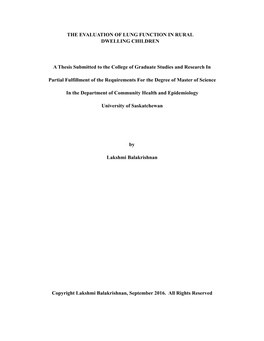The Evaluation of Lung Function in Rural Dwelling Children
