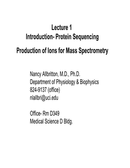 Protein Sequencing Production of Ions for Mass Spectrometry