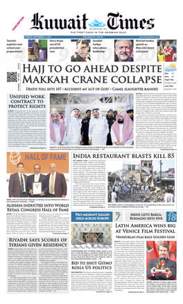 Hajj to Go Ahead Despite Makkah Crane Collapse