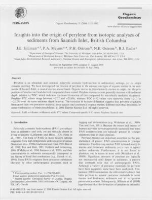 Insights Into the Origin of Perylene from Isotopic Analyses of Sediments from Saanich Inlet, British Columbia