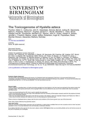 University of Birmingham the Toxicogenome of Hyalella