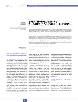 Breath Hold Diving As a Brain Survival Response