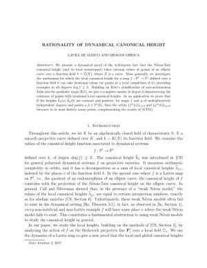Rationality of Dynamical Canonical Height 11