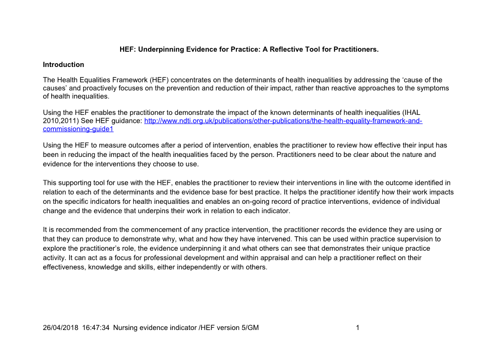 HEF: Underpinning Domains of Evidence for Learning Disabilities Nursing