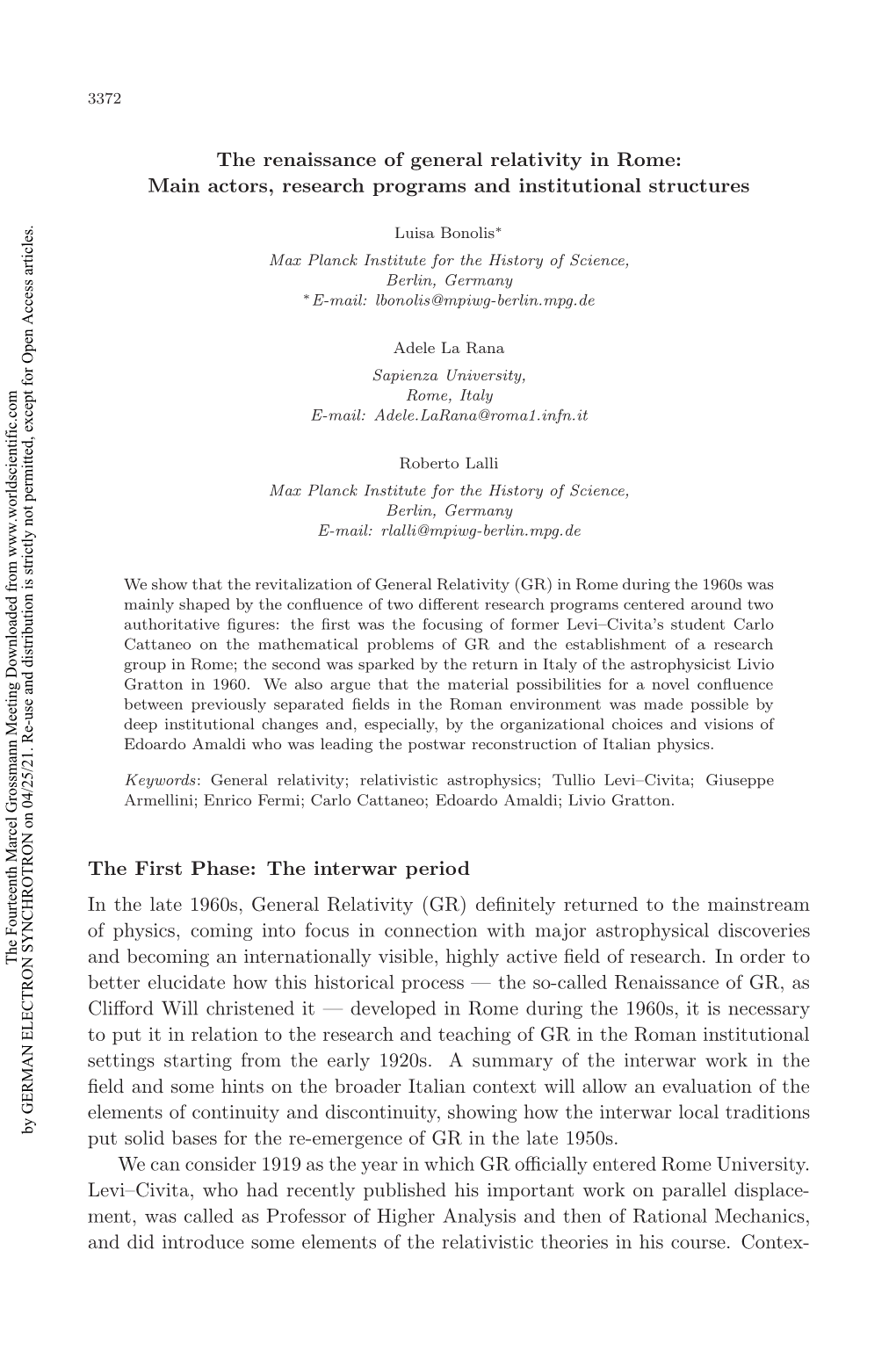 The Fourteenth Marcel Grossmann Meeting on Recent Developments in Theoretical and Experimental General Relativity, Astrophysics