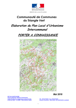 Elaboration Du Plan Local D'urbanisme Intercommunal PORTER a CONNAISSANCE