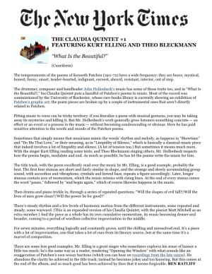 The Claudia Quintet +1 Featuring Kurt Elling and Theo Bleckmann