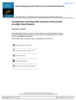Competition and Intertidal Zonation of Barnacles at Leigh, New Zealand