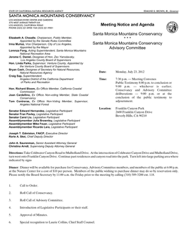 Meeting Notice and Agenda Santa Monica Mountains Conservancy