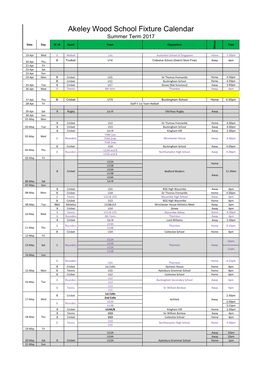 Akeley Wood School Fixture Calendar Summer Term 2017