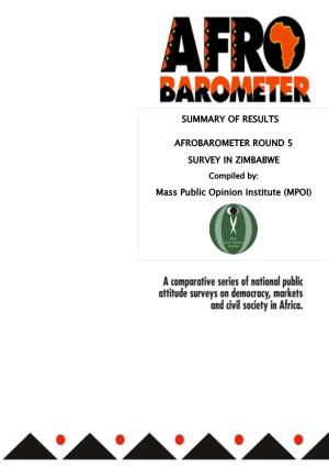 SUMMARY of RESULTS AFROBAROMETER ROUND 5 SURVEY in ZIMBABWE Mass Public Opinion Institute (MPOI)