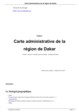 Carte Administrative De La Région De Dakar