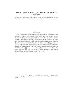 Structural Stability of Piecewise Smooth Systems