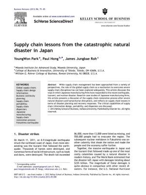 Supply Chain Lessons from the Catastrophic Natural Disaster in Japan