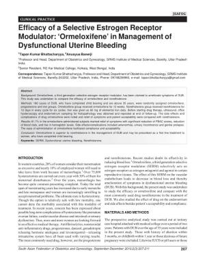 Efficacy of a Selective Estrogen Receptor Modulator: 'Ormeloxifene' in Management of Dysfunctional Uterine Bleeding
