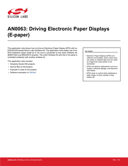 AN0063: Driving Electronic Paper Displays (E-Paper)
