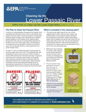 Lower Passaic River EPA’S Plan to Clean up the Lower Eight Miles | March 2016
