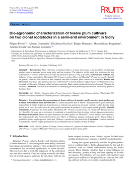 Bio-Agronomic Characterization of Twelve Plum Cultivars on Two Clonal Rootstocks in a Semi-Arid Environment in Sicily