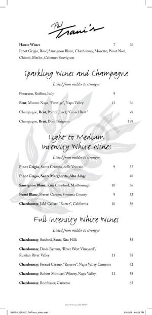 Wine List and Specialty Drinks