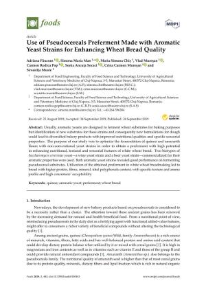 Use of Pseudocereals Preferment Made with Aromatic Yeast Strains for Enhancing Wheat Bread Quality