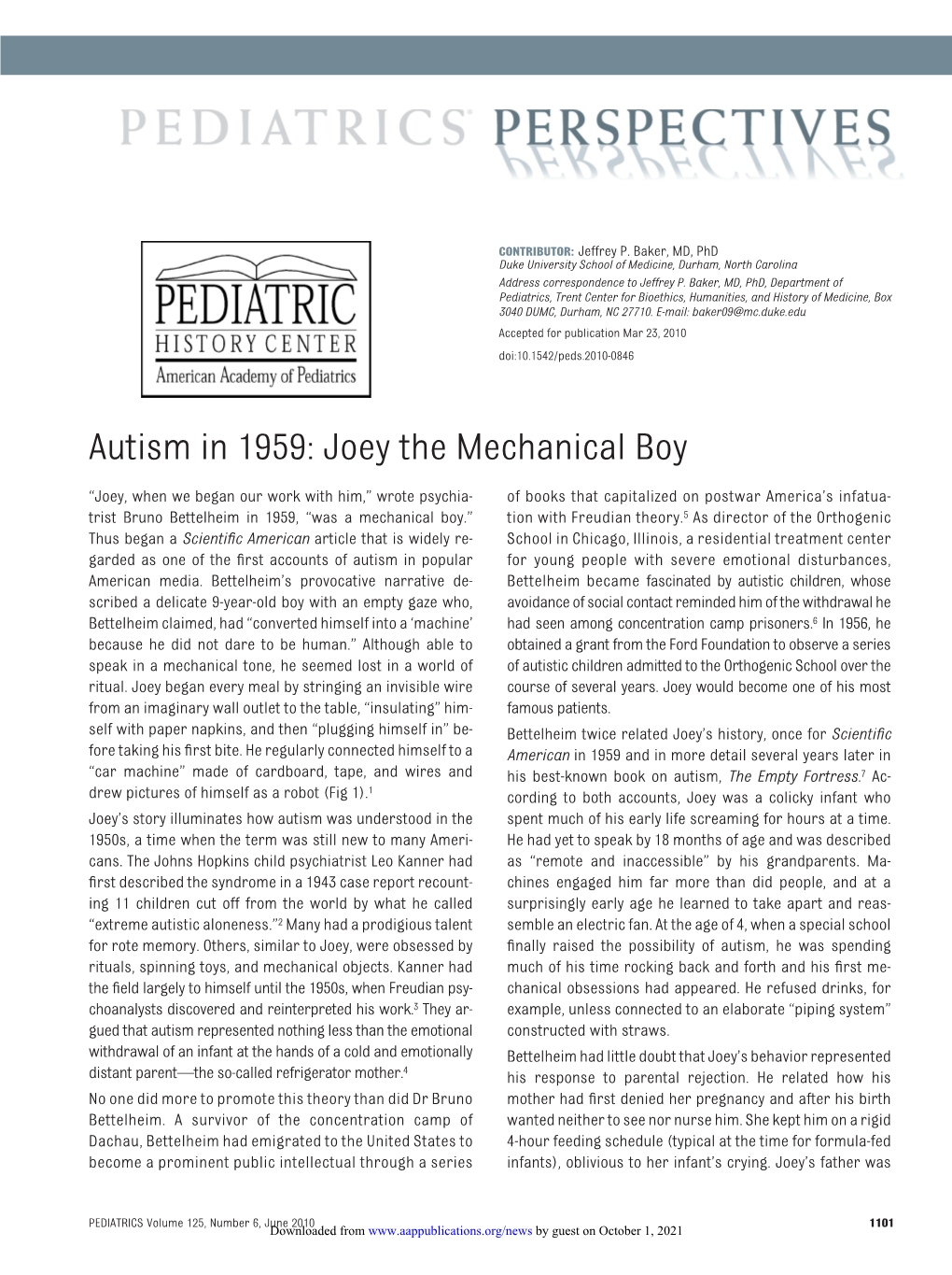 Autism in 1959: Joey the Mechanical Boy