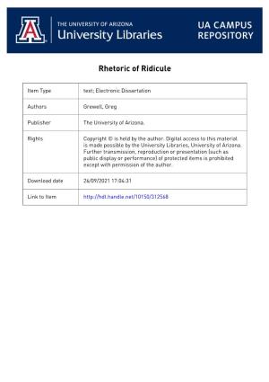 RHETORIC of RIDICULE by Greg Grewell