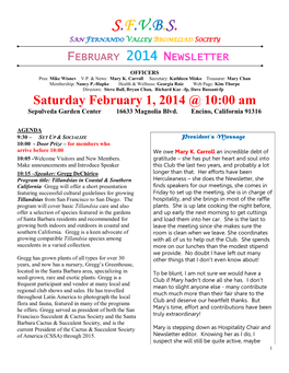 S.F.V.B.S. San Fernando Valley Bromeliad Society February 2014 Newsletter