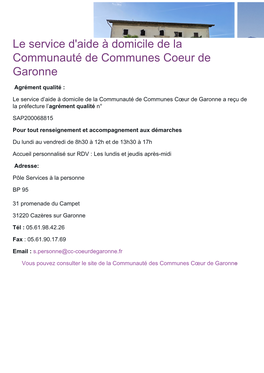 Le Service D'aide À Domicile De La Communauté De Communes Coeur De Garonne