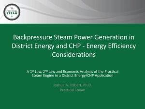 Backpressure Steam Power Generation in District Energy and CHP - Energy Efficiency Considerations